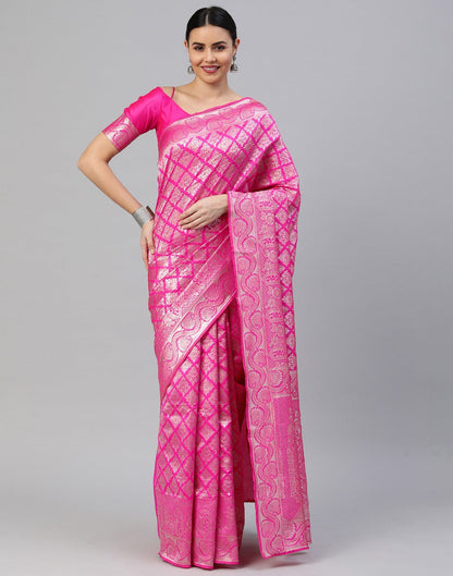 Pink And Silver Kanjivaram Silk Saree | Sudathi