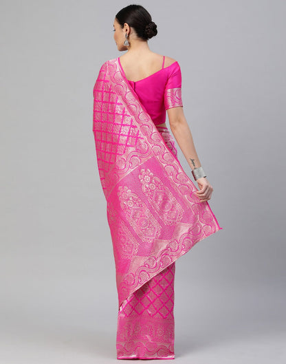 Pink And Silver Kanjivaram Silk Saree | Sudathi
