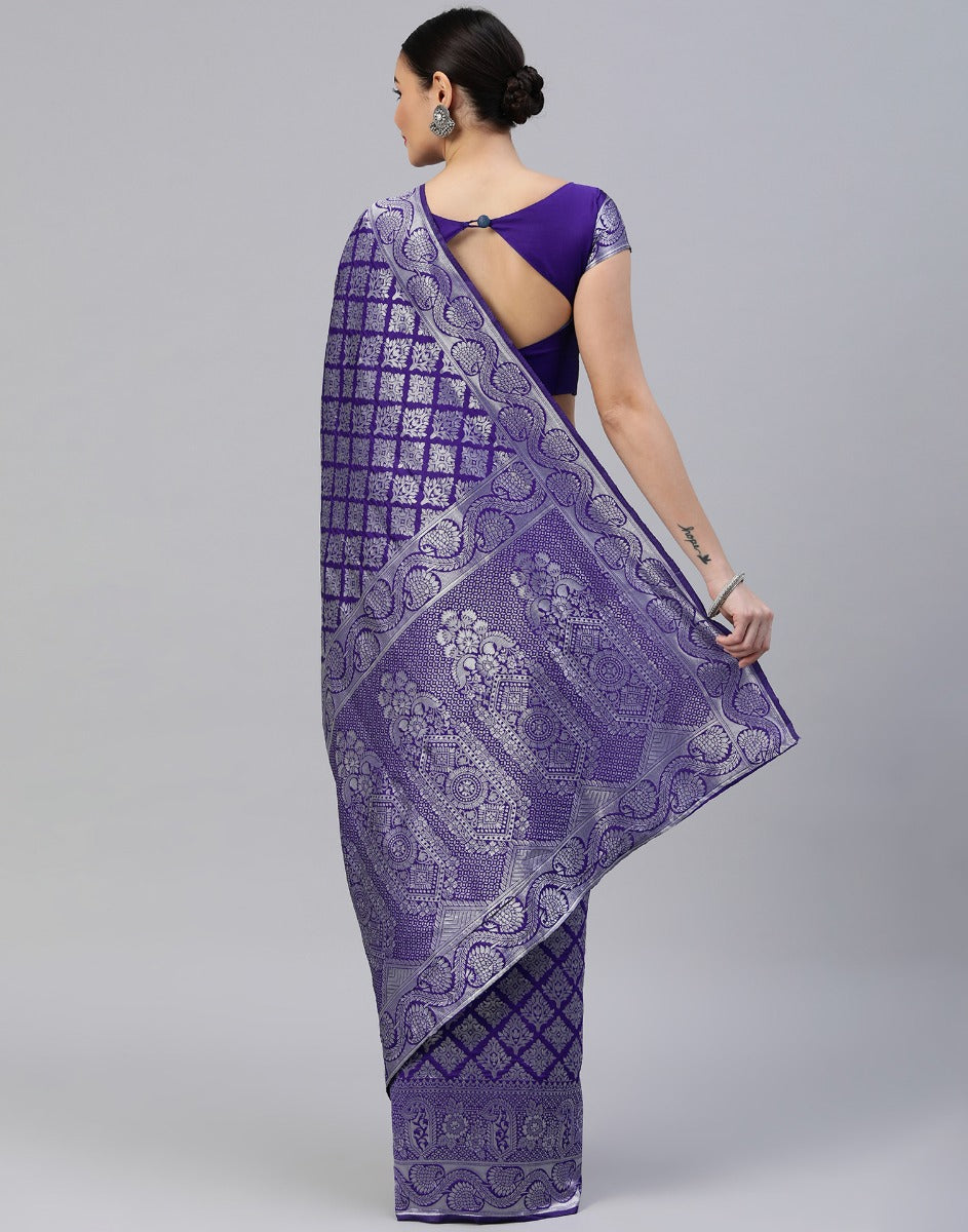 Violet And Silver Kanjivaram Silk Saree | Sudathi