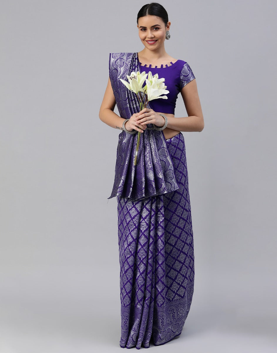 Violet And Silver Kanjivaram Silk Saree | Sudathi