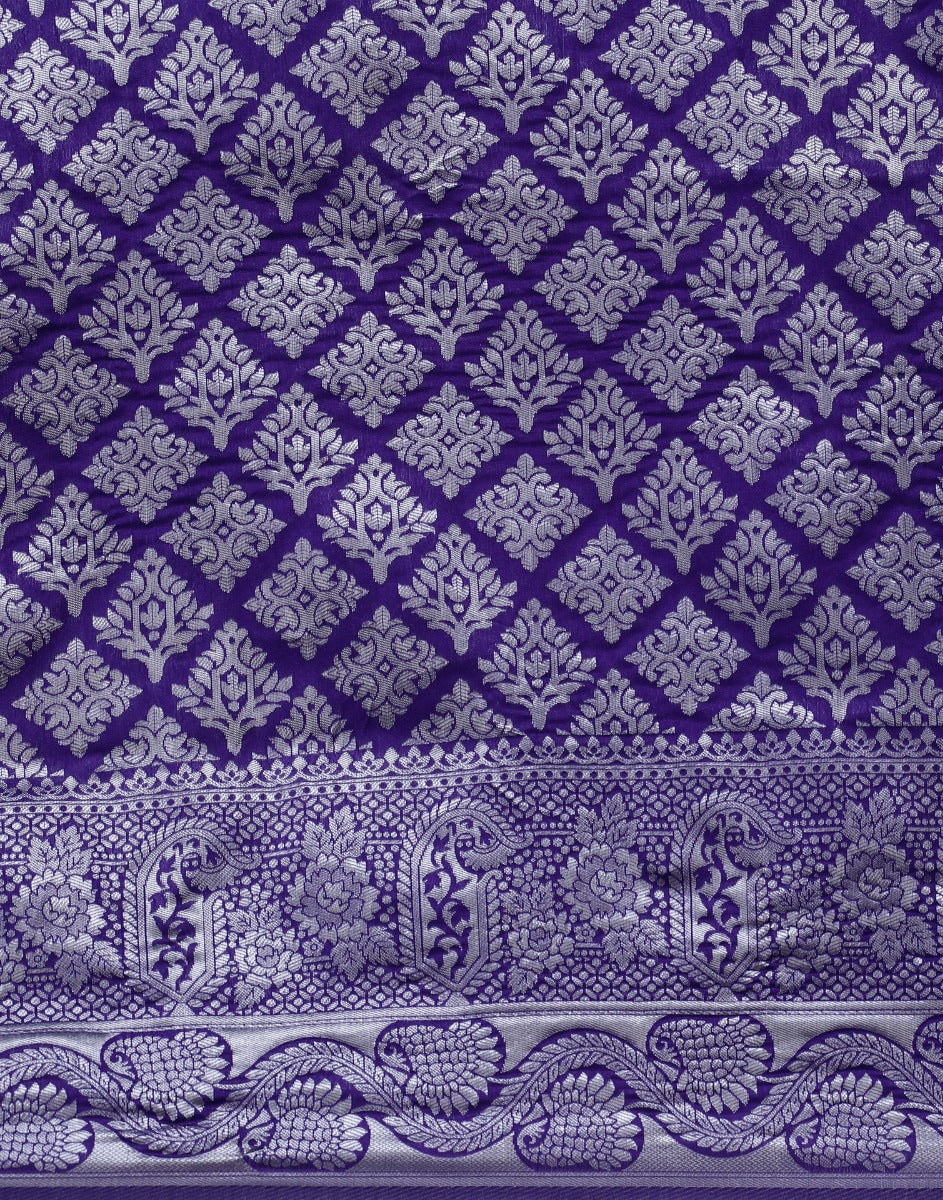 Violet And Silver Kanjivaram Silk Saree | Sudathi