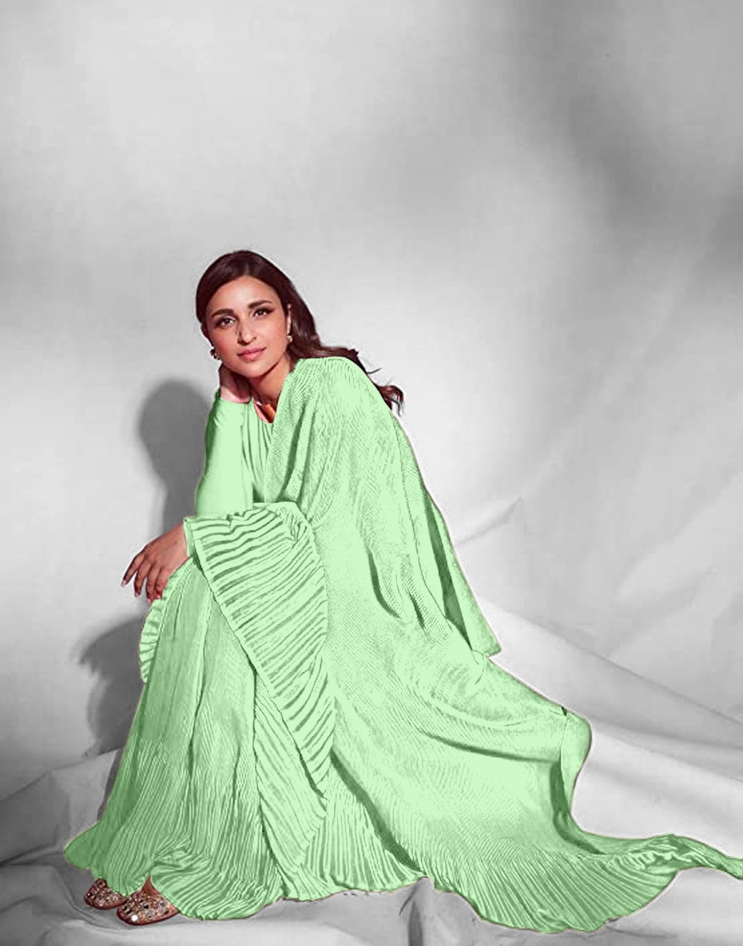 Light Green Pleated Saree | Sudathi