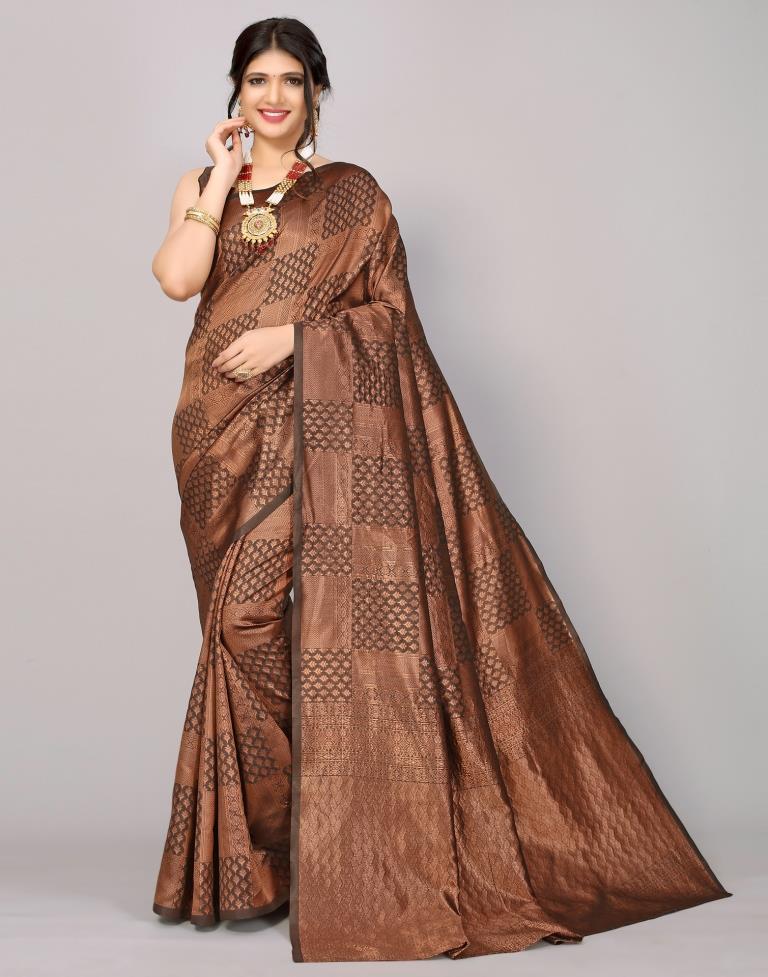 Dark Brown Kanjivaram Silk Saree | Sudathi