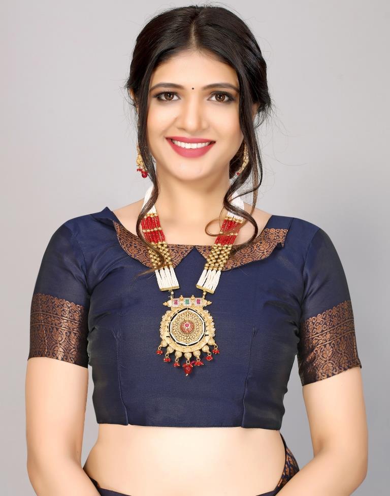 Dark Blue And Dark Golden Kanjivaram Silk Saree | Sudathi