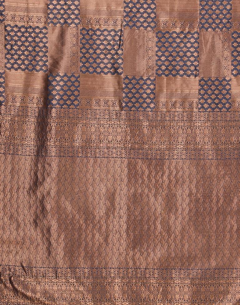 Dark Blue And Dark Golden Kanjivaram Silk Saree | Sudathi