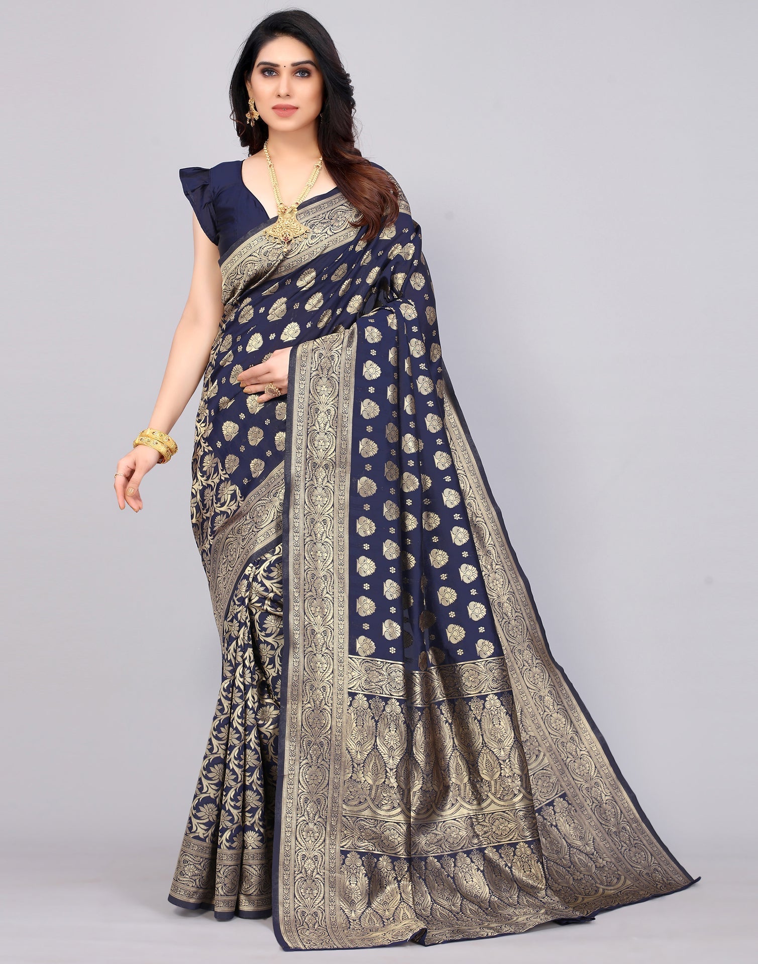 Dark Blue Banarasi Silk Saree | Sudathi