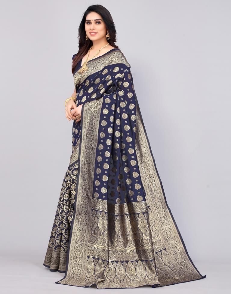 Dark Blue Banarasi Silk Saree | Sudathi