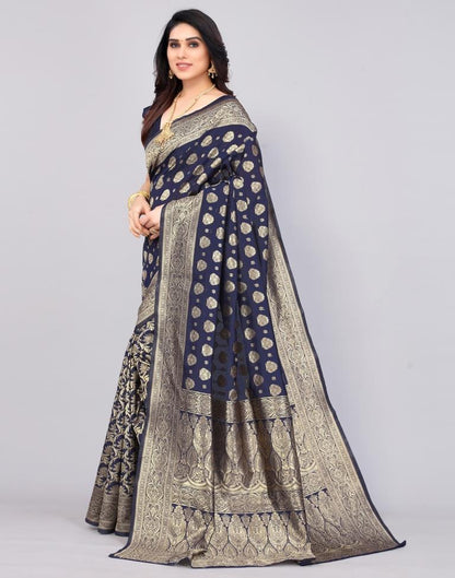 Dark Blue Banarasi Silk Saree | Sudathi