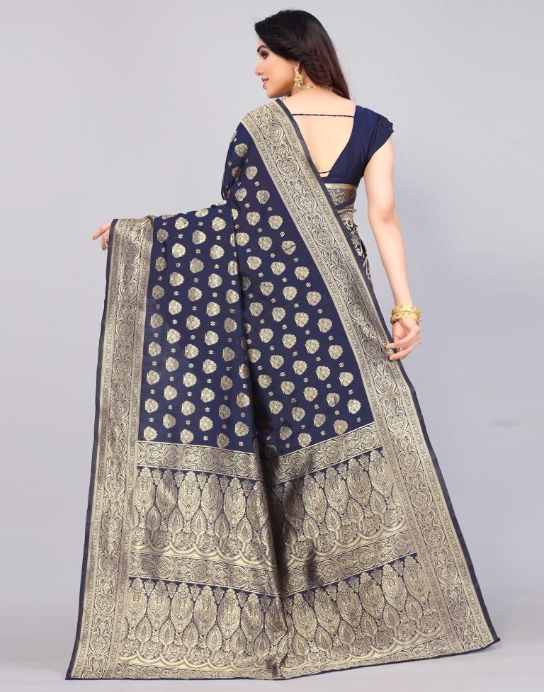 Dark Blue Banarasi Silk Saree | Sudathi