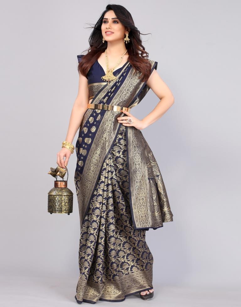 Dark Blue Banarasi Silk Saree | Sudathi