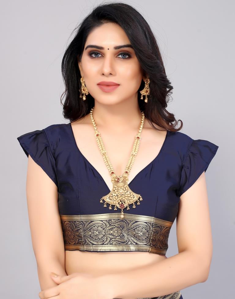 Dark Blue Banarasi Silk Saree | Sudathi