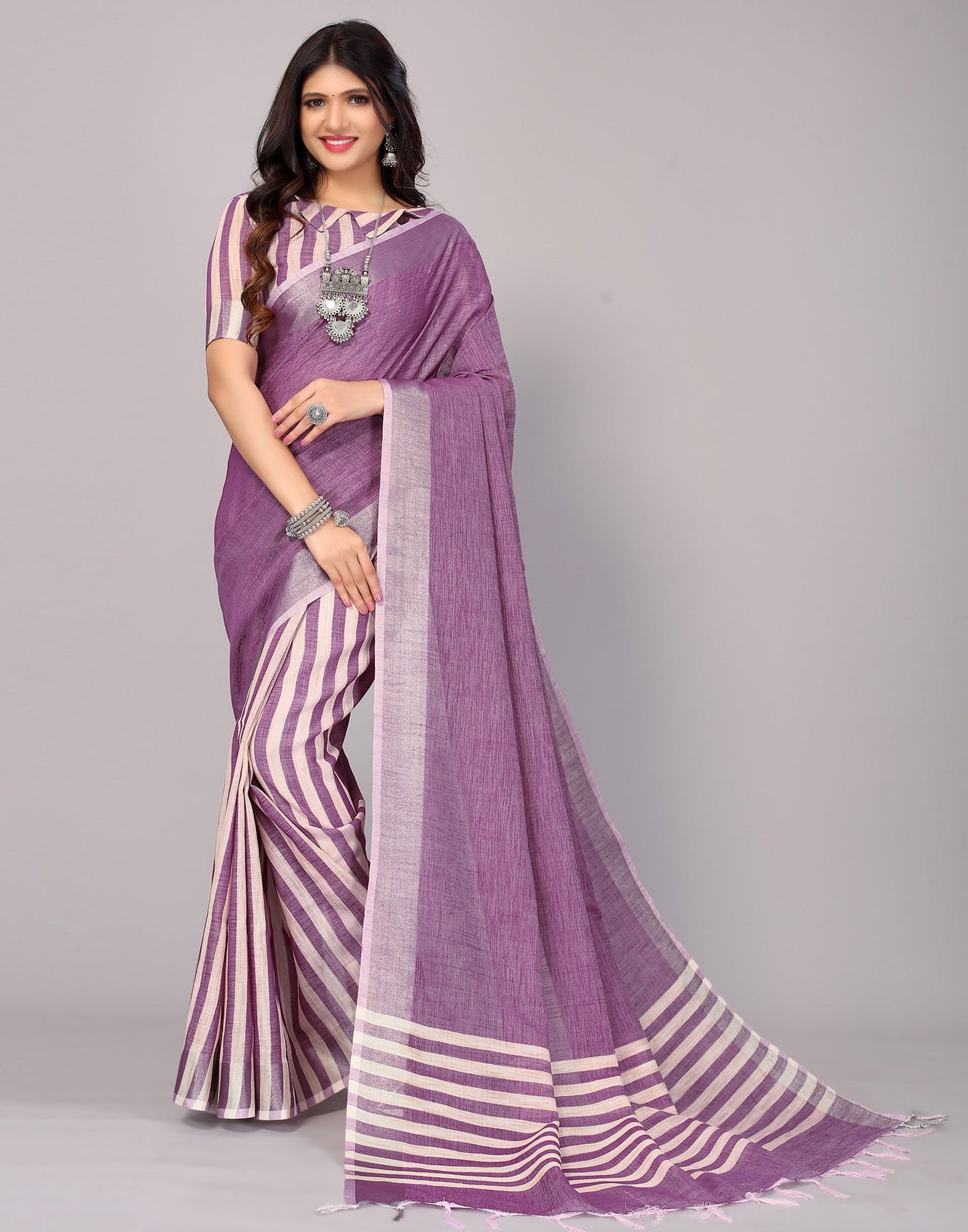 Light Purple Cotton Plain Woven Saree | Sudathi