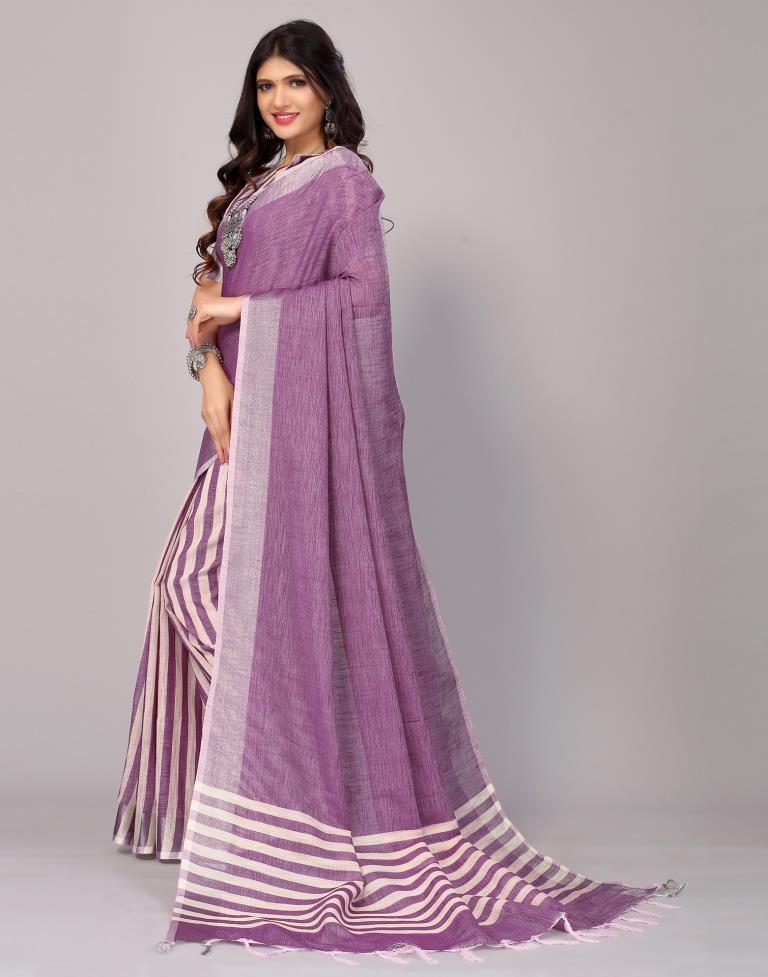 Light Purple Cotton Plain Woven Saree | Sudathi
