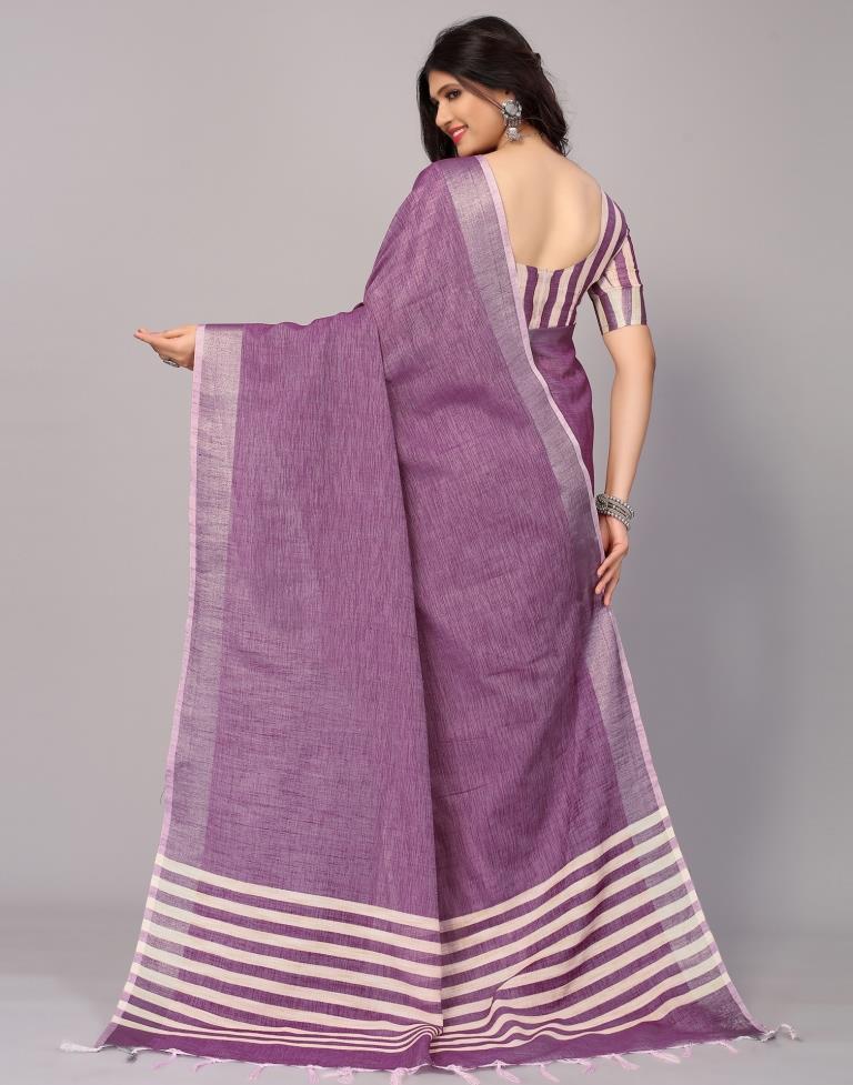 Light Purple Cotton Plain Woven Saree | Sudathi