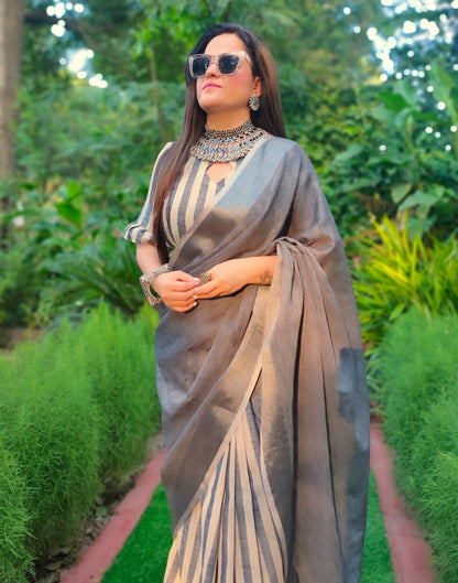 Grey Cotton Plain Woven Saree | Sudathi