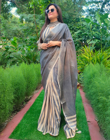 Grey Cotton Plain Woven Saree | Sudathi