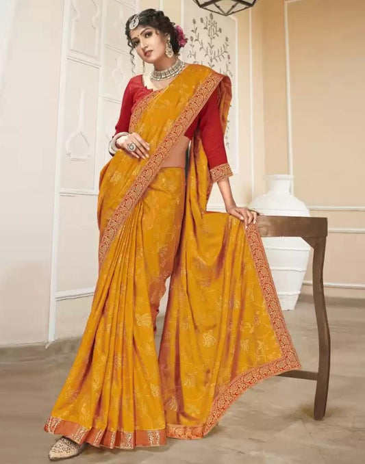 Yellow Plain Silk Saree