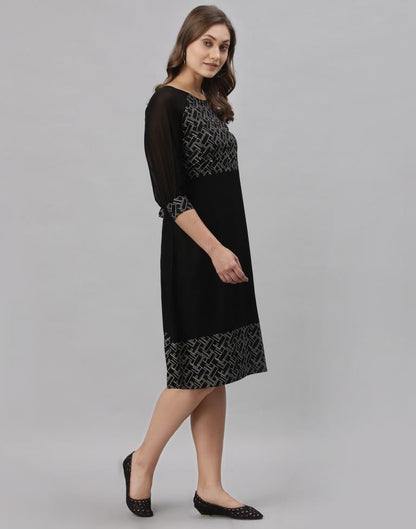 Black Coloured Rayon Mill Printed Dress | Sudathi