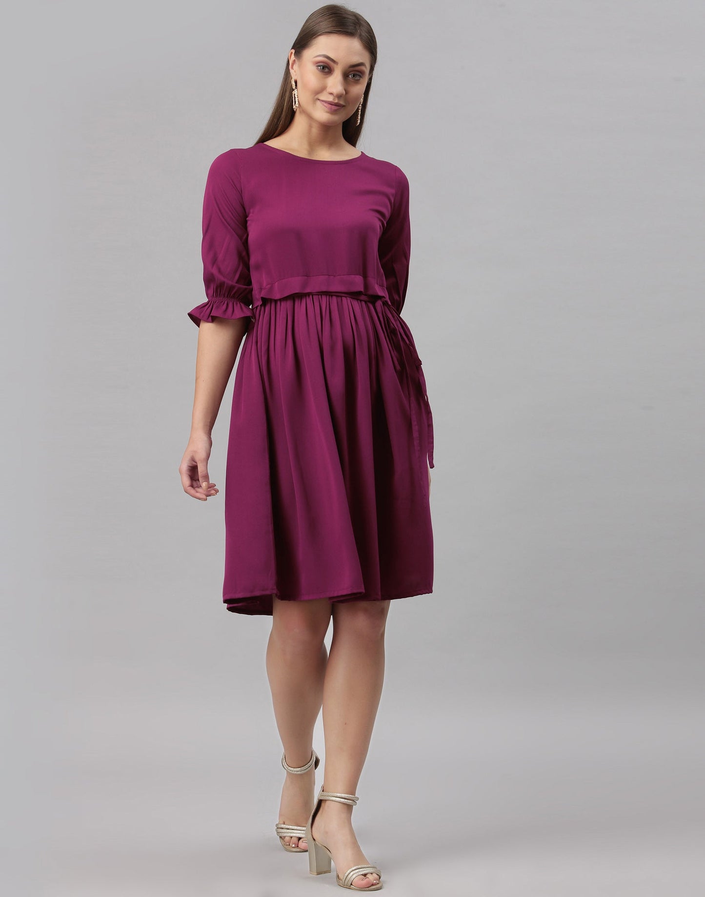 Wine Gathered Dress | Sudathi