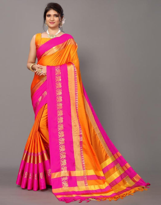 Orange Weaving Cotton Saree