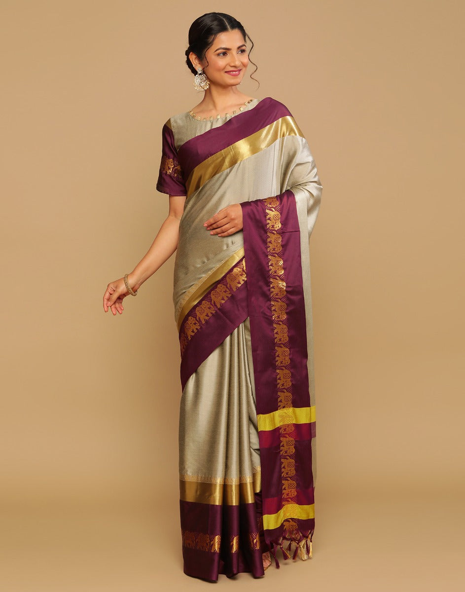 Light Brown Kanjivaram Silk Saree | Sudathi