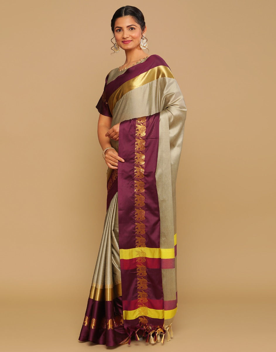Light Brown Kanjivaram Silk Saree | Sudathi