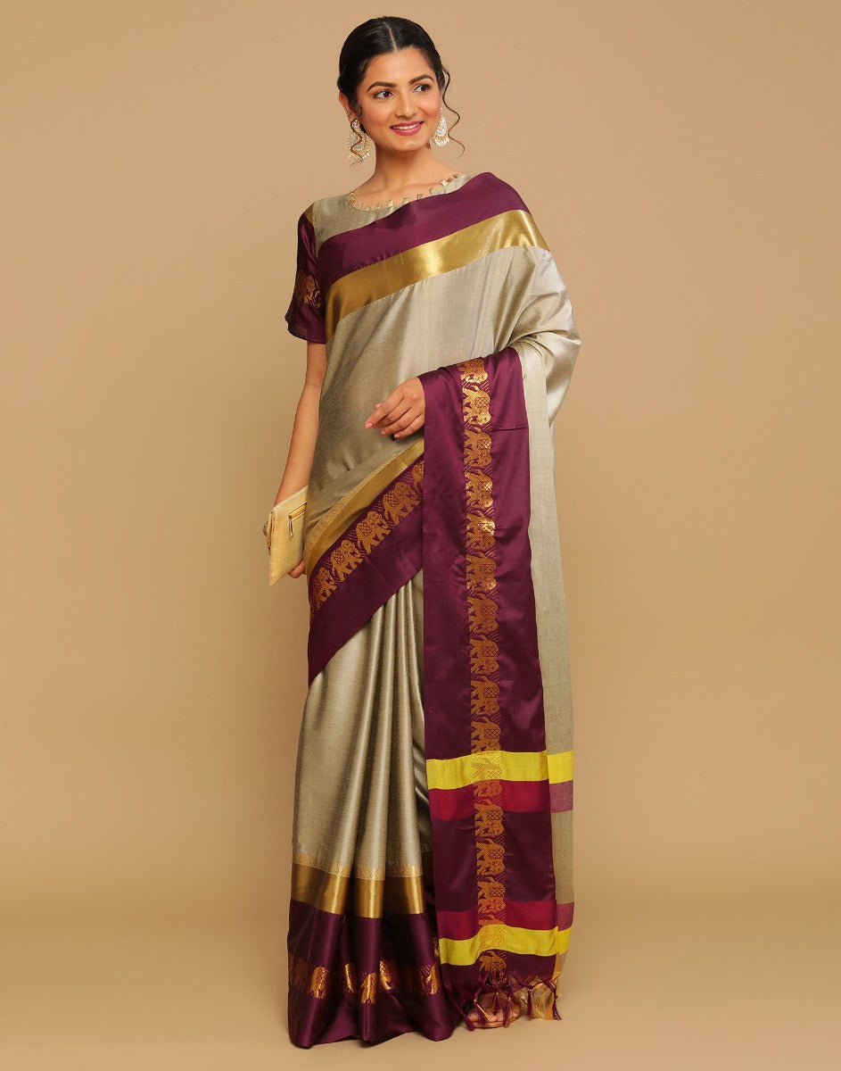 Light Brown Kanjivaram Silk Saree | Sudathi