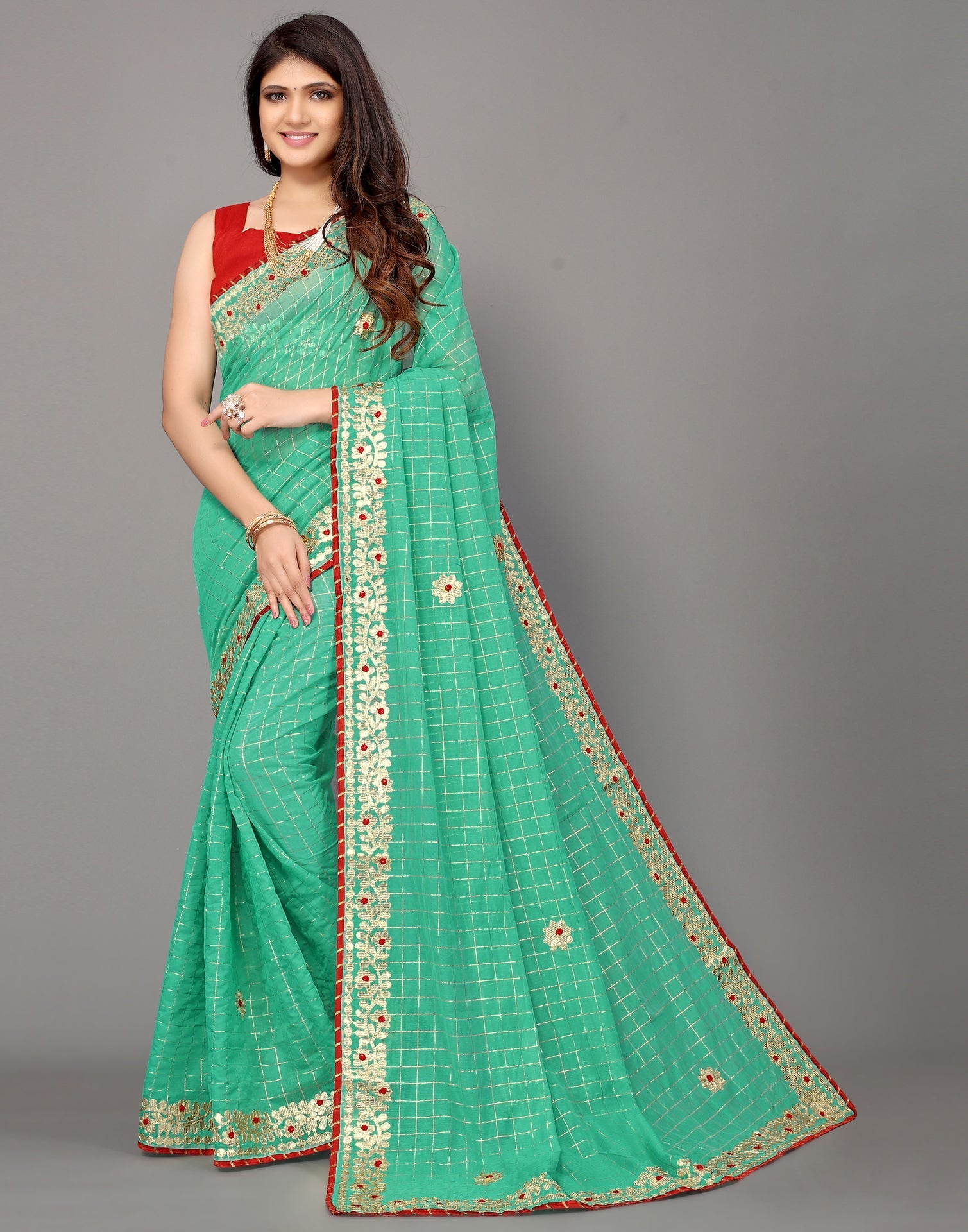 Turquoise Green Cotton Geometric Woven Saree | Leemboodi