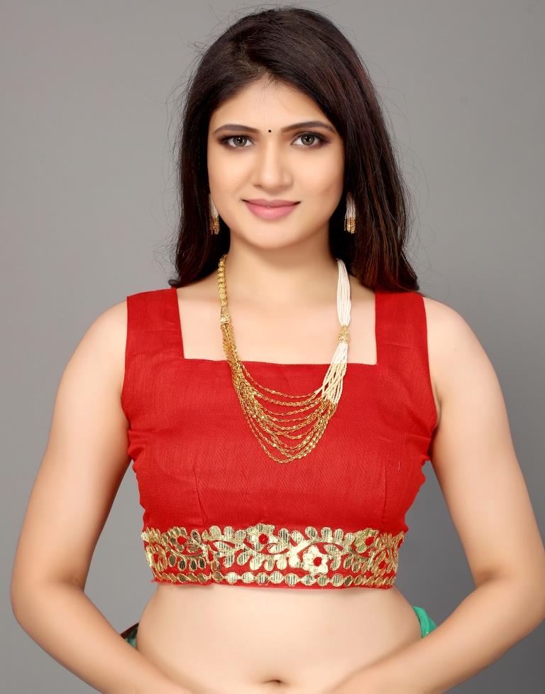 Turquoise Green Cotton Geometric Woven Saree | Leemboodi