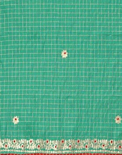 Turquoise Green Cotton Geometric Woven Saree | Leemboodi