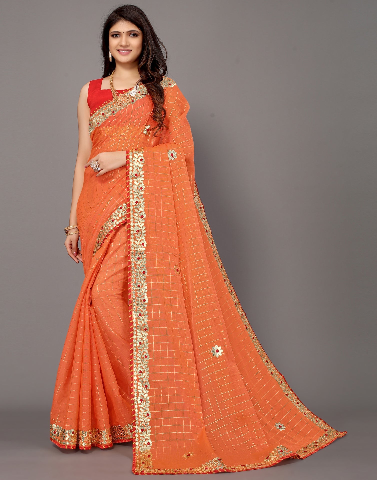 Light Orange Cotton Geometric Woven Saree | Sudathi