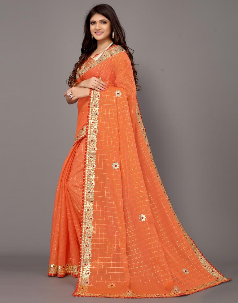 Light Orange Cotton Geometric Woven Saree | Sudathi