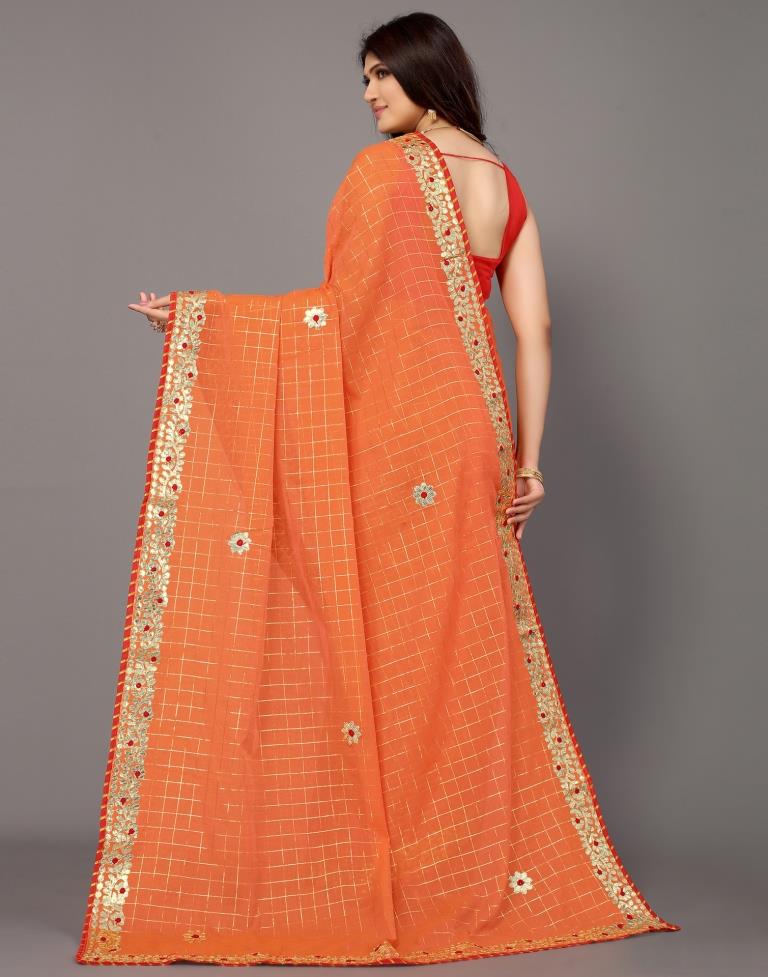 Light Orange Cotton Geometric Woven Saree | Sudathi