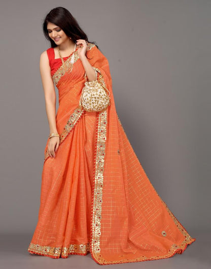 Light Orange Cotton Geometric Woven Saree | Sudathi