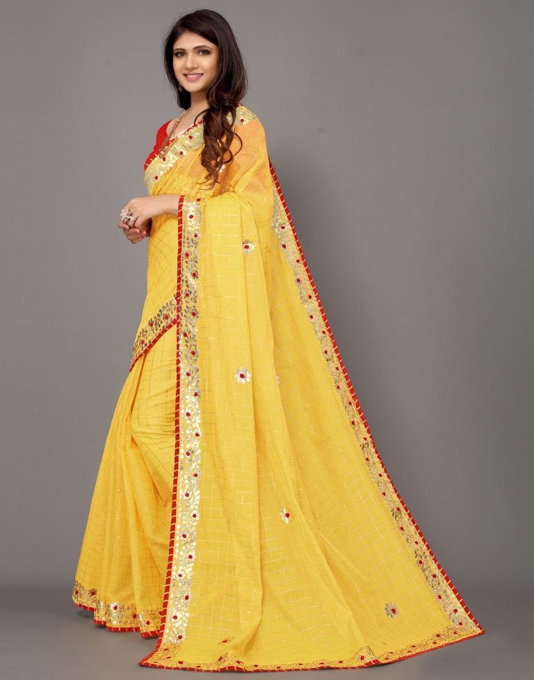 Yellow Cotton Geometric Woven Saree | Leemboodi