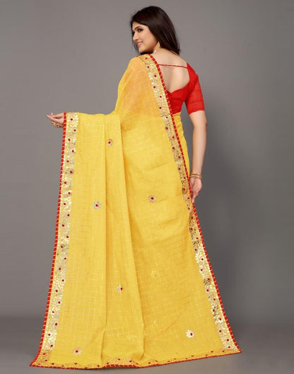 Yellow Cotton Geometric Woven Saree | Leemboodi