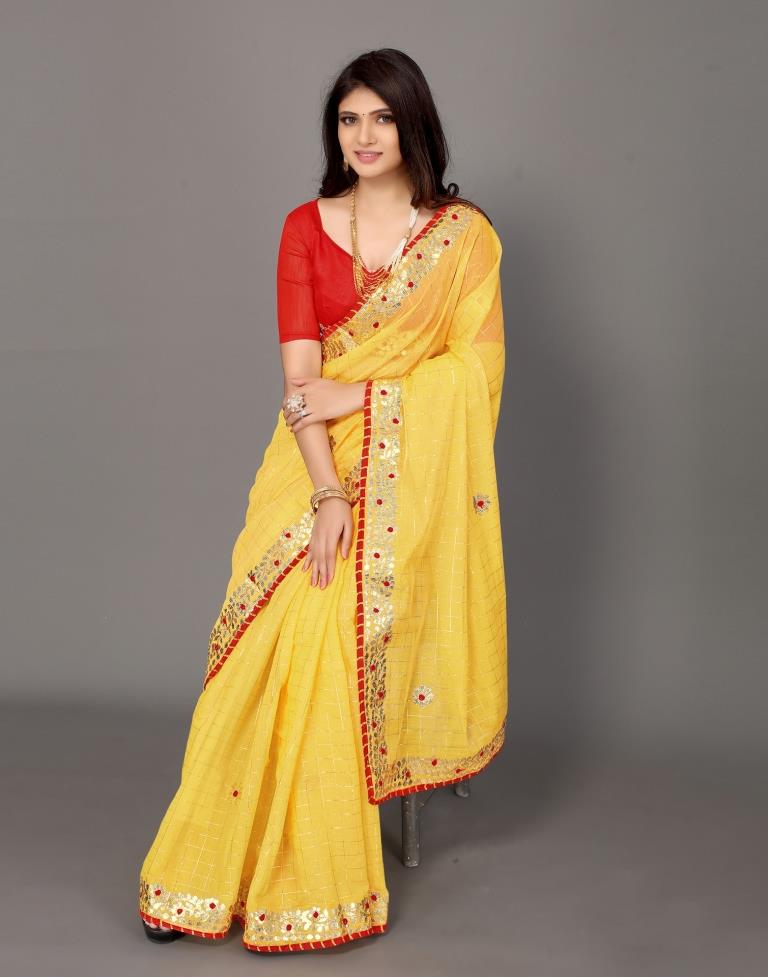 Yellow Cotton Geometric Woven Saree | Leemboodi