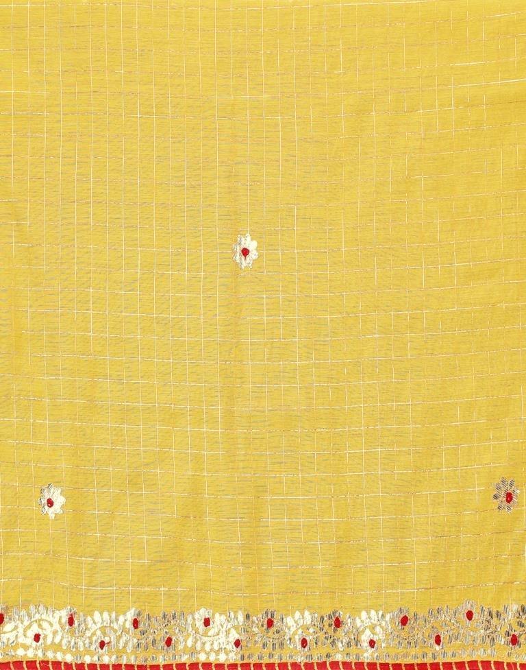 Yellow Cotton Geometric Woven Saree | Leemboodi