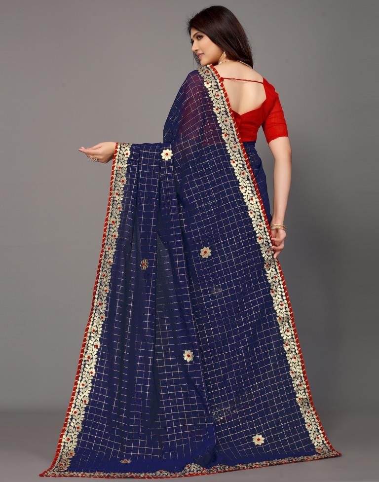 Navy Blue Cotton Geometric Woven Saree | Sudathi