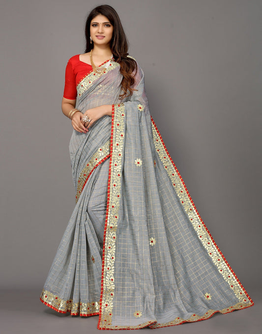 Grey Cotton Geometric Woven Saree | Sudathi