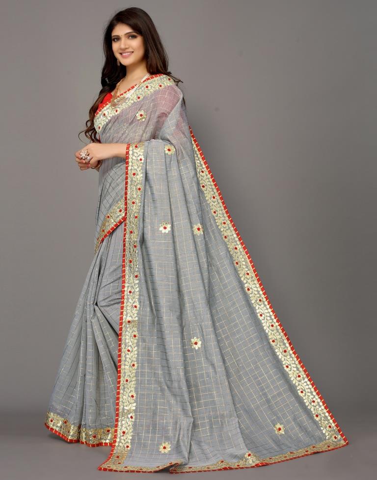 Grey Cotton Geometric Woven Saree | Sudathi