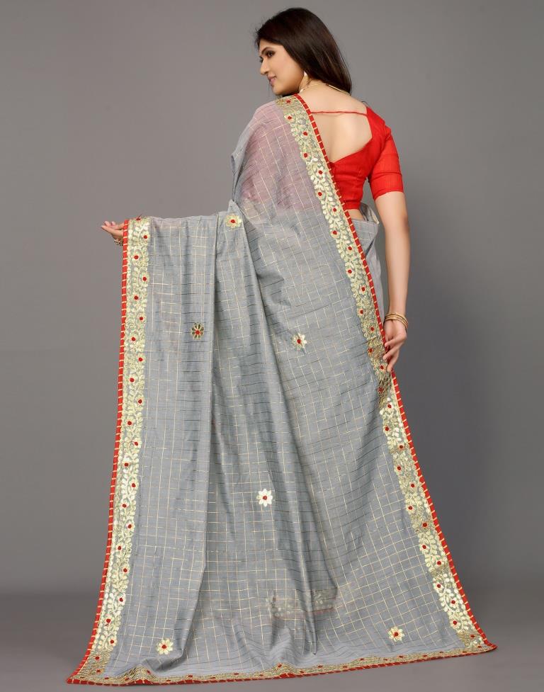Grey Cotton Geometric Woven Saree | Sudathi