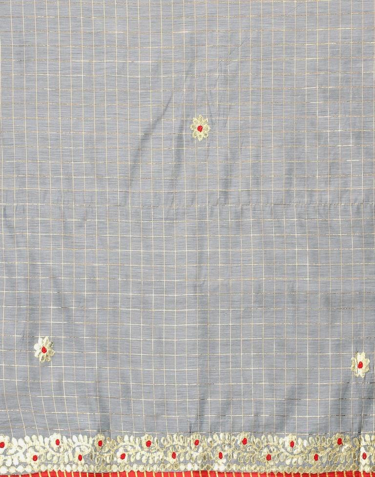 Grey Cotton Geometric Woven Saree | Sudathi