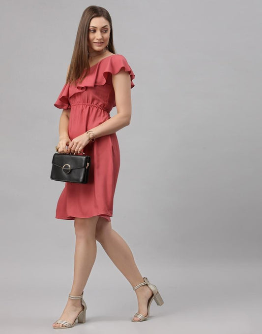 Pink Coloured Crepe Solid Dress | Leemboodi