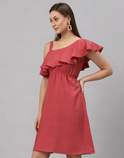 Pink Coloured Crepe Solid Dress | Leemboodi