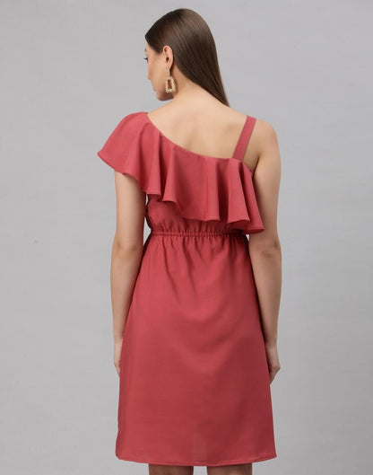 Pink Coloured Crepe Solid Dress | Leemboodi
