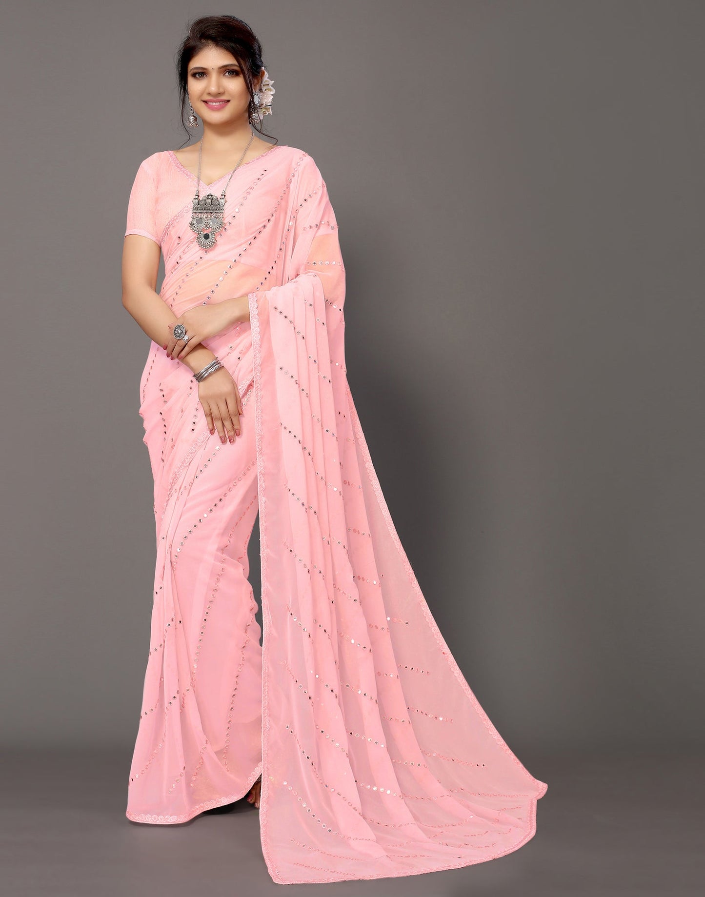 Light Pink Georgette Saree | Leemboodi