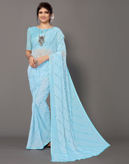 Light Blue Georgette Saree | Leemboodi