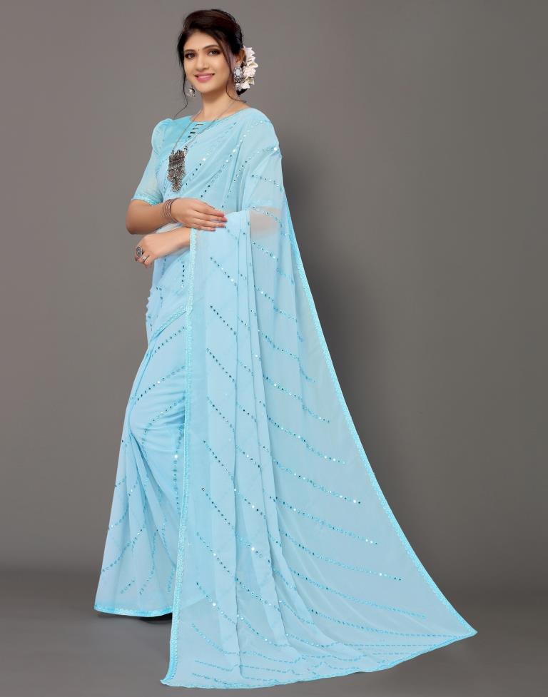 Light Blue Georgette Saree | Leemboodi