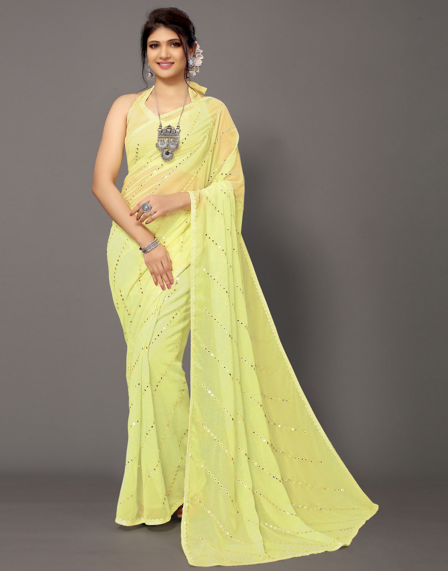 Light Yellow Georgette Saree | Sudathi